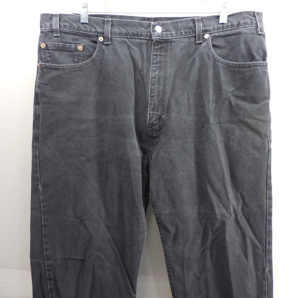 VTG Levis 505 Regular Fit Straight Leg Faded Black Denim Jeans Mens 42x30